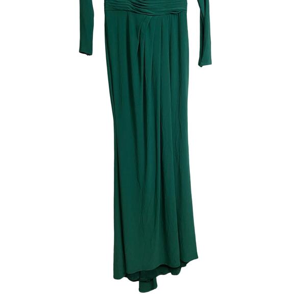 Ieena for Mac Duggal 26554 High Slit Long Sleeve Gown Maxi Emerald Green Size 0 - Picture 9 of 13